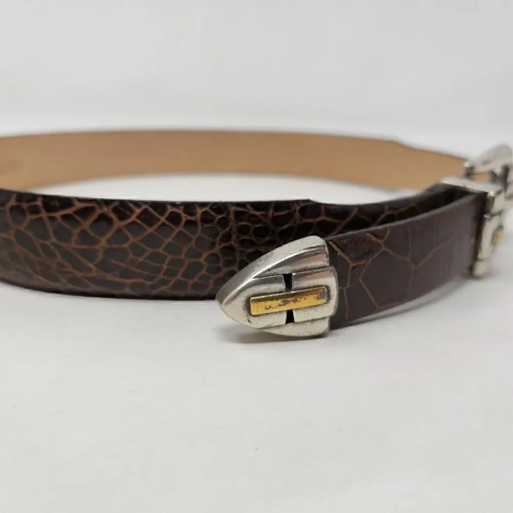 TULLIANI MENS BROWN ITALIAN CALFSKIN CROC EMBOSSED LEATHER BELT SIZE SMALL 32